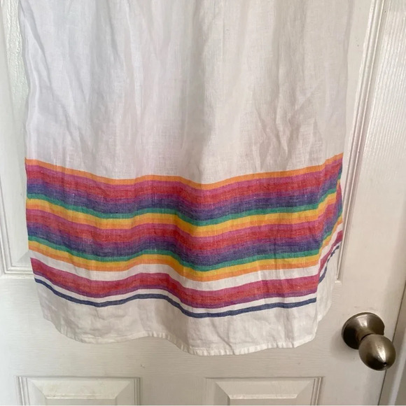 J Crew Linen Mini Dress White Rainbow Stripe Off Shoulder Size XS - Picture 7 of 9